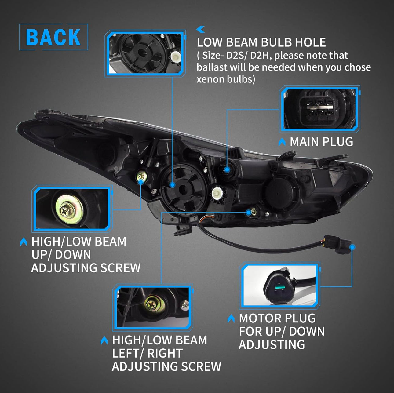 2012 to 2015 Hyundai Elantra Coupe Not for Hybrid Demon Eyes Headlights Faros Focos Luces Micas