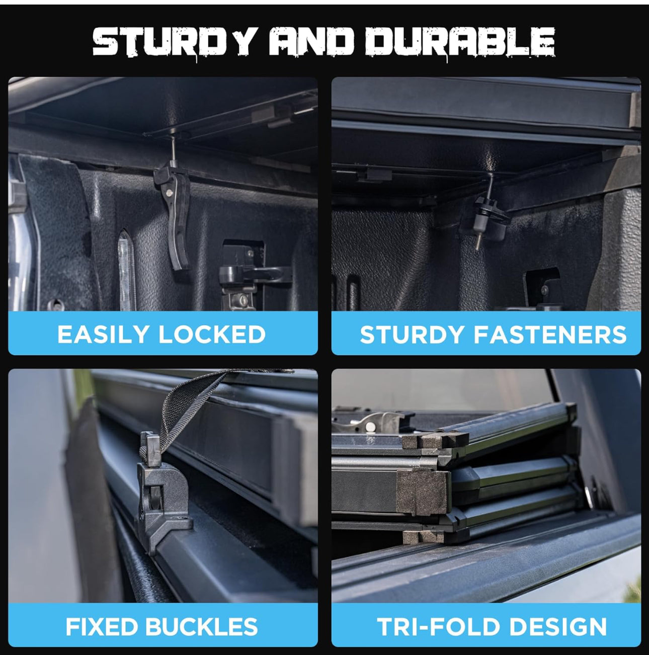 2016 to 2025 Toyota Tacoma 5ft bed size Fiber Hard Shell Tri-Folding Truck Bed Tonneau Cover Tapa Dura