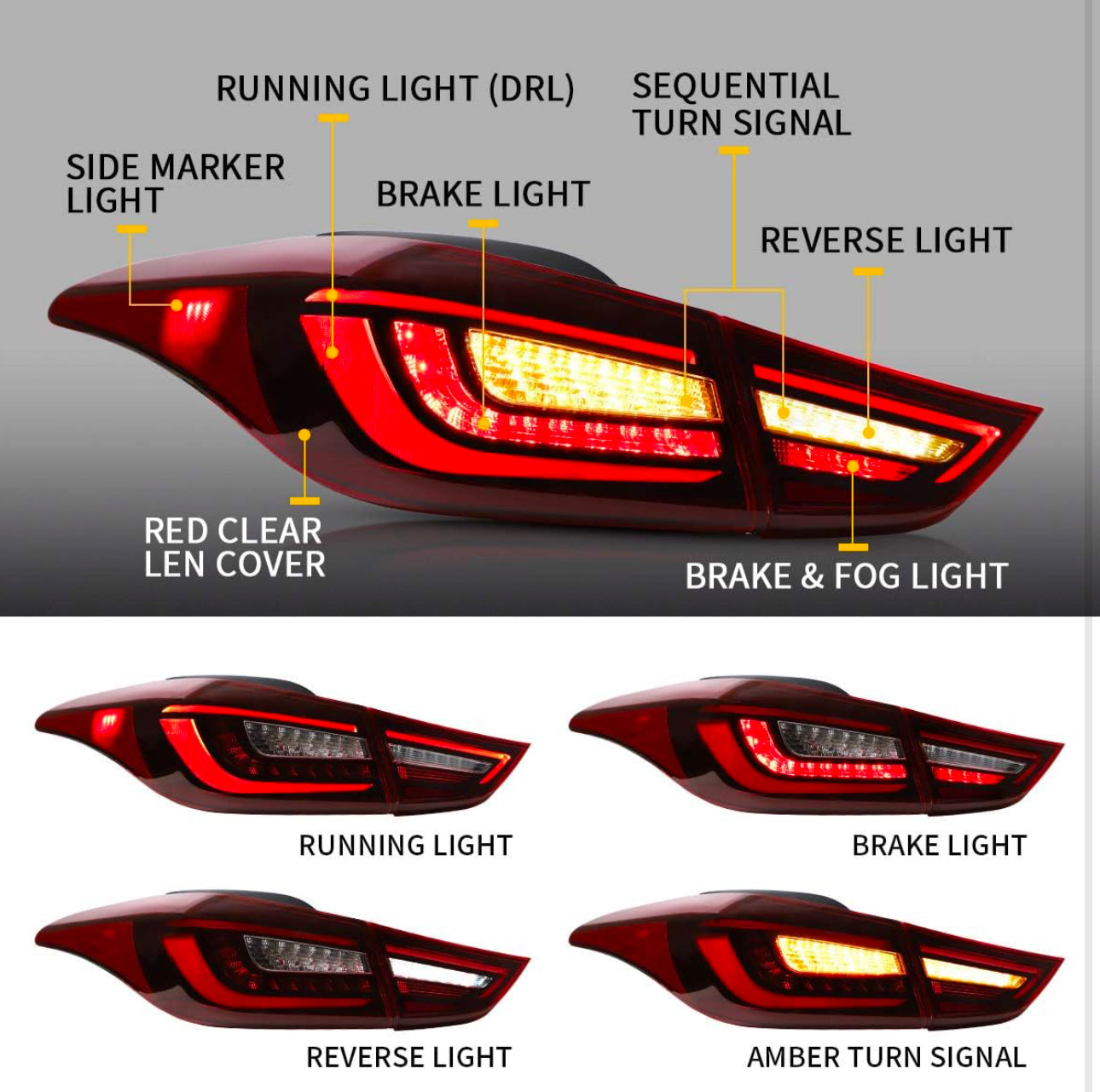 2011 to 2016 Hyundai Elantra does Not fit Hatchback Rear Tail Lamps reverse Taillights Luces Traseras micas Calaveras