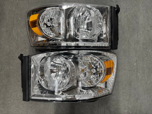 2006 to 2008 Dodge Ram OE Style Chrome Housing Amber Reflector Headlights Faros Focos Luces Micas For
