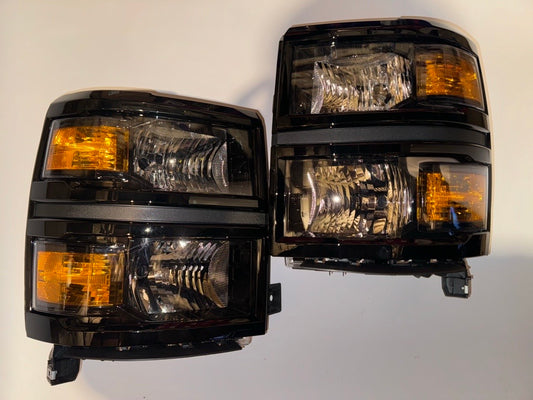 2014 to 2015 Chevy Silverado 1500 Black housing Amber reflector headlamps headlights faros focos luces micas