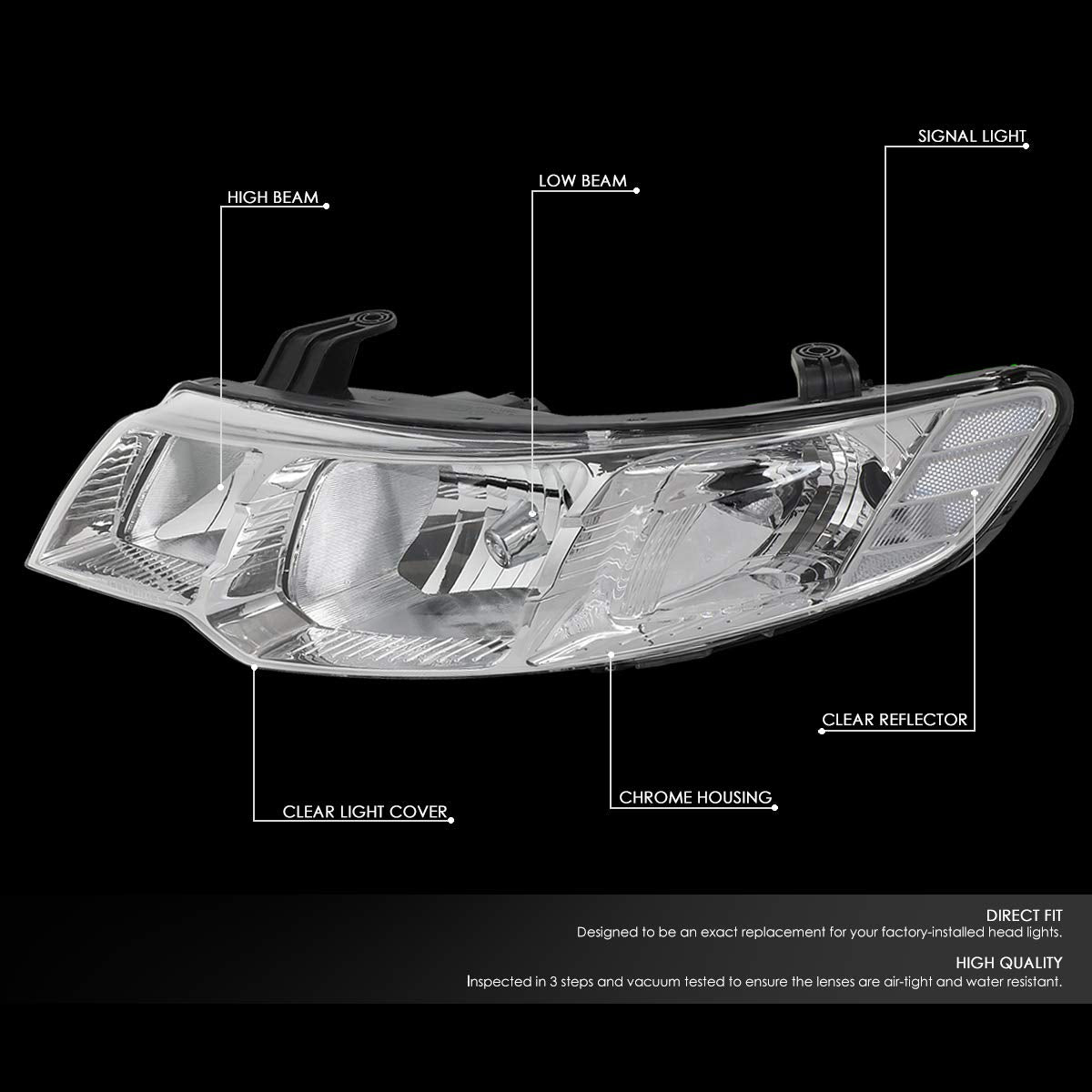 2011 to 2013 Kia Forte and Forte Koup chrome housing Clear Reflector Headlamps Headlights Faros Focos luces micas