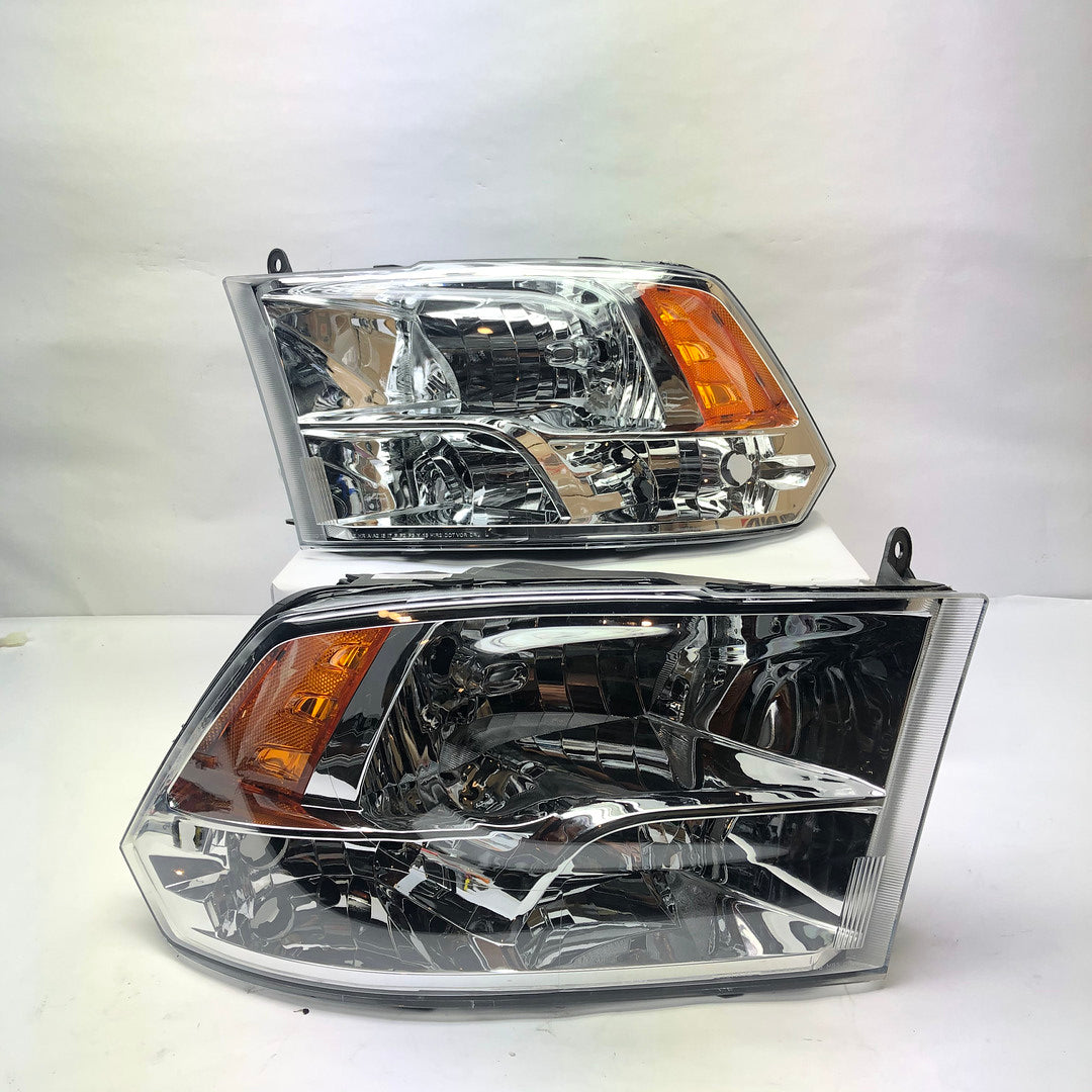 Dodge Ram 1500 2500 3500 Chrome housing amber Reflector Oem Style Headlights Headlamps 2009 2010 2011 2012 2013 2014 2015 2016 2017 2018