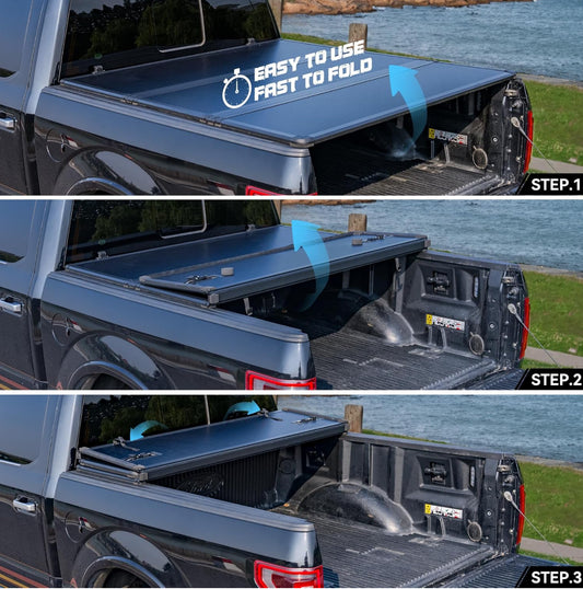 2016 to 2025 Toyota Tacoma 5ft bed size Fiber Hard Shell Tri-Folding Truck Bed Tonneau Cover Tapa Dura