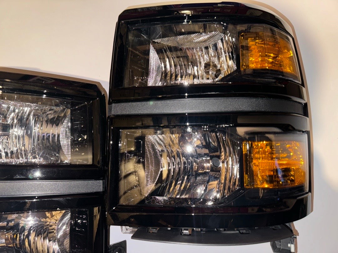 2014 to 2015 Chevy Silverado 1500 Black housing Amber reflector headlamps headlights faros focos luces micas