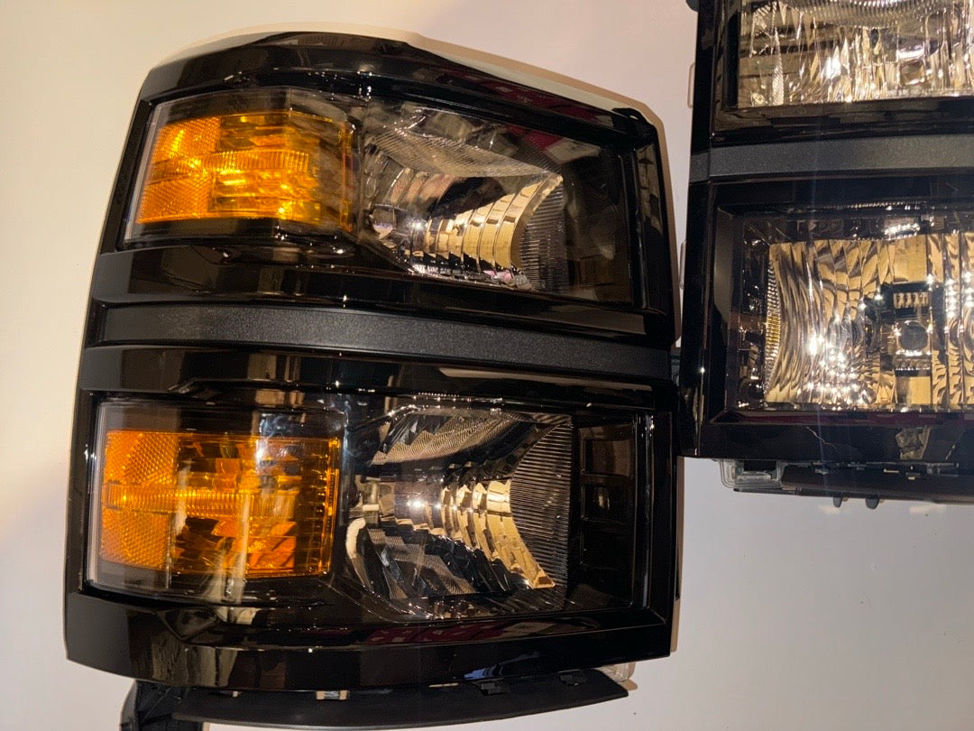 2014 to 2015 Chevy Silverado 1500 Black housing Amber reflector headlamps headlights faros focos luces micas