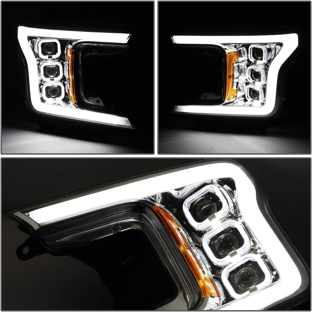 Ford F-150 Smoked housing Amber Reflector Auto Update LED Effect Sequential Projector Headlights Lamp for 2018 to 2020