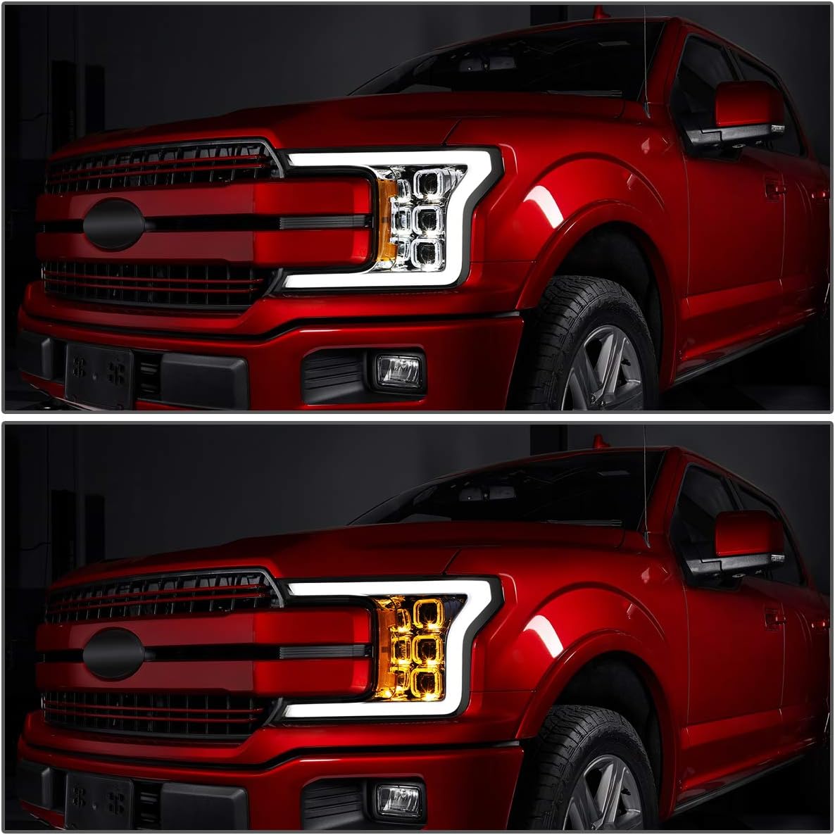 Ford F-150 Smoked housing Amber Reflector Auto Update LED Effect Sequential Projector Headlights Lamp for 2018 to 2020