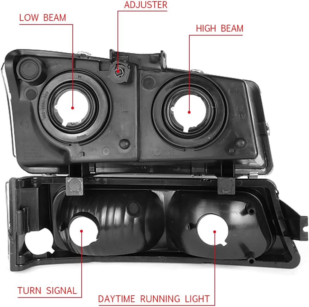 Chevy Silverado 1500 2500 3500 Smoked housing Amber reflector headlights faros focos luces 2003 2004 2005 2006