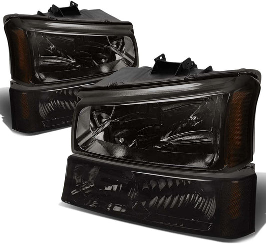 Chevy Silverado 1500 2500 3500 Smoked housing Amber reflector headlights faros focos luces 2003 2004 2005 2006