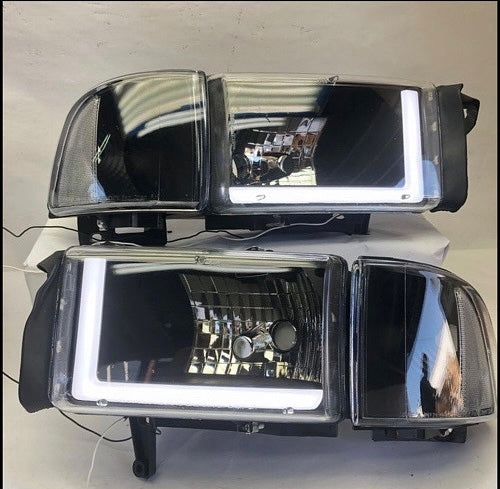 Dodge Ram 1500 2500 3500 LED DRL Black Housing Clear Reflector Headlights Faros Focos Luces Micas 1994 1995 1996 1997 1998 1999 2000 2001