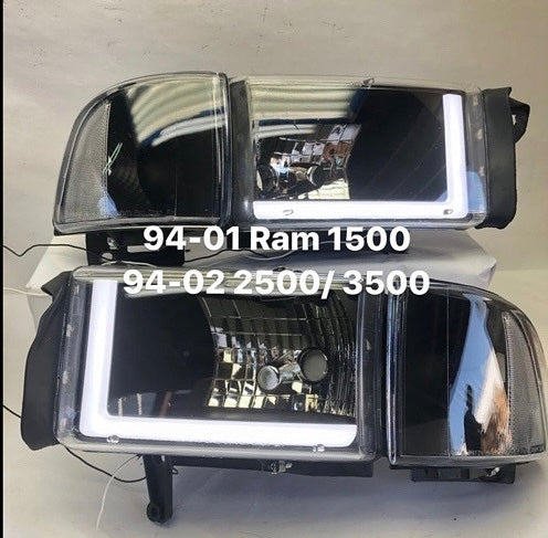 Dodge Ram 1500 2500 3500 LED DRL Black Housing Clear Reflector Headlights Faros Focos Luces Micas 1994 1995 1996 1997 1998 1999 2000 2001