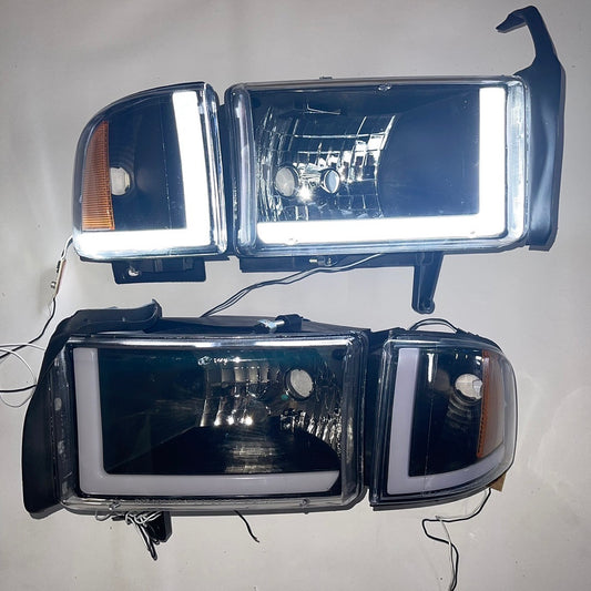 Dodge Ram LED DRL With Signal Light Black Housing Amber Reflector Headlights Faros Focos Luces Micas 1994 1995 1996 1997 1998 1999 2000 2001