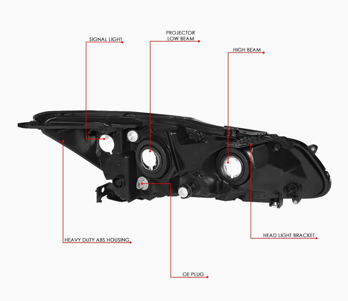 Honda Accord 4 door sedan Black Housing Amber Reflector LED DRL Headlamps Headlights Faros focos luces Micas 2016 and 2017