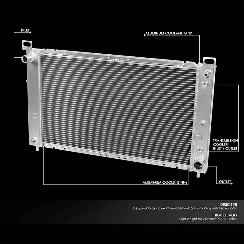 2-Row Full Aluminum Radiator Compatible with 1999 to 2006 Silverado 2500/Suburban 1500/Yukon/Yukon XL 1500/Sierra 1500/Sierra 2500, 4.8L/ 5.3L V8, Metallic