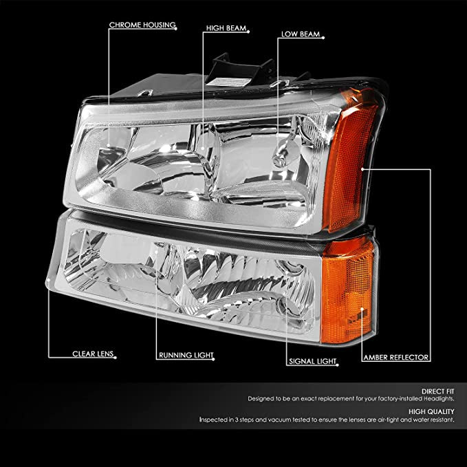 Chevy Silverado OEM Style Chrome Housing Amber Reflector for 2003 2004 2005 2006