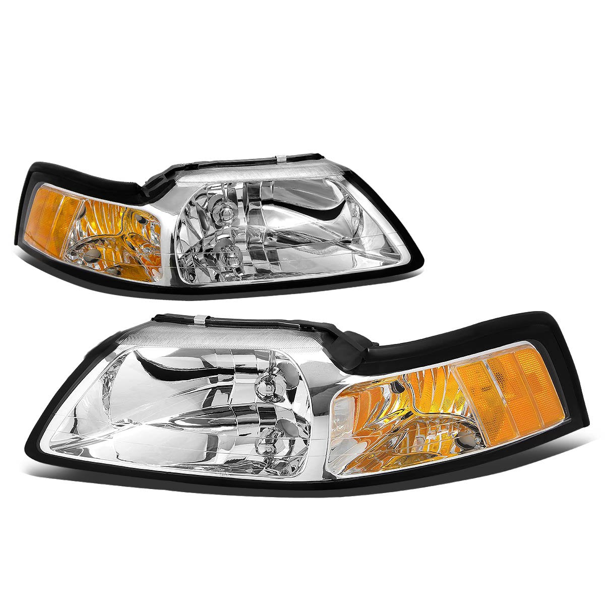 Ford Mustang Chrome Housing Amber Reflector Oem Style Headlamps Headlights Faros Focos Luces Micas 1999 2000 2001 2002 2003 2004