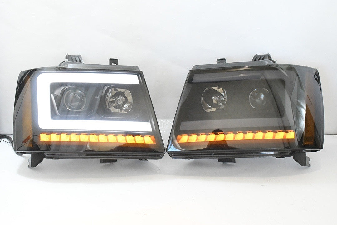 Chevy Tahoe Suburban Avalanche black Smoked amber Projector DRL LED Blinker headlights faros focos luces 2007 2009 2010 2011 2012 2013 2014