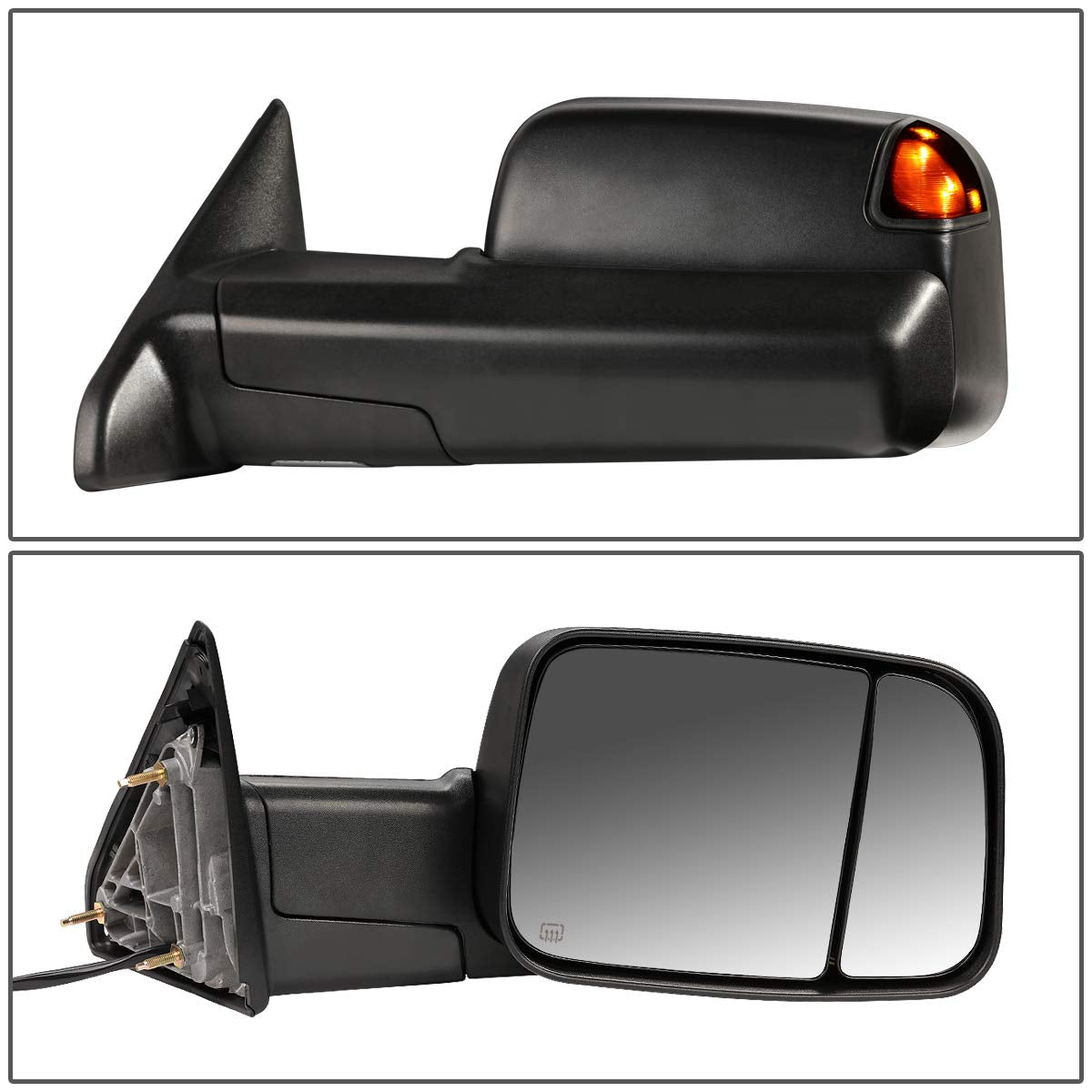 Dodge Ram Pair of Black Powered Heated Towing Side Mirrors with Turn Signal and Puddle Light Espejos De Remolque 2009 2010 2011 2012 2013 2014 2015 2016