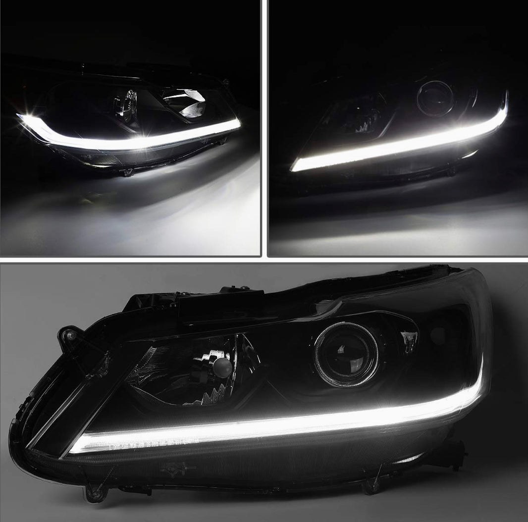 Honda Accord 4 door sedan Black Housing Amber Reflector LED DRL Headlamps Headlights Faros focos luces Micas 2016 and 2017