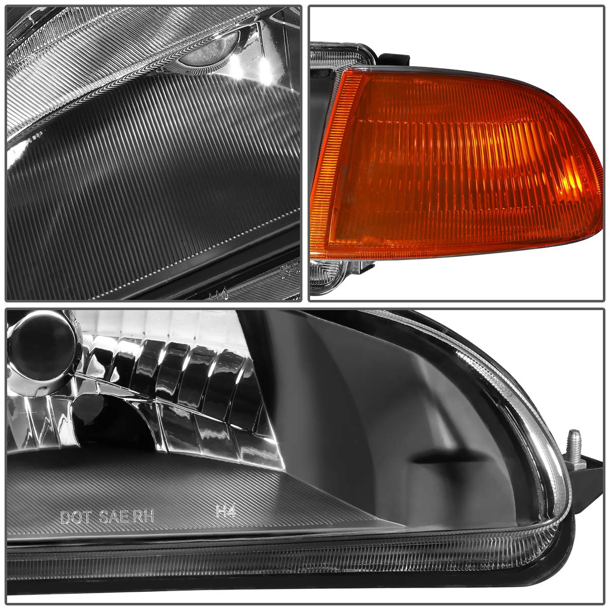 Honda Civic Black Housing Amber Reflector headlamps headlights faros focos luces micas 1992 1993 1994 1995