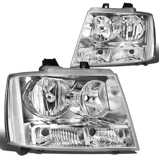 Chevy Tahoe Suburban Avalanche Chrome Clear Headlamps Headlights Faros focos Luces Micas 2007 2008 2009 2010 2011 2012 2013 2014