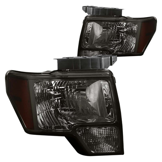 Ford F-150 F150 smoked housing amber reflector headlights faros focos luces micas 2009 2010 2011 2012 2013 2014