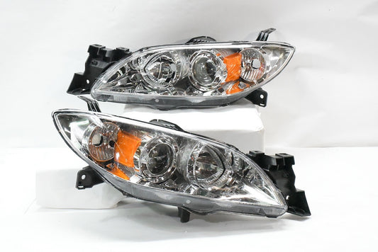 Mazda 3 4 door sedan only chrome housing amber reflector headlights faros focos luces micas 2004 2005 2006 2007 2008 2009