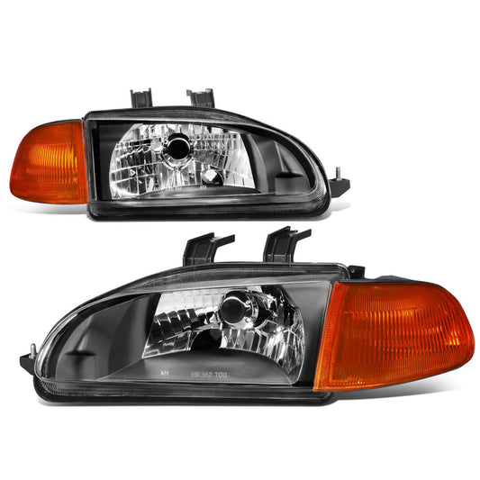 Honda Civic Black Housing Amber Reflector headlamps headlights faros focos luces micas 1992 1993 1994 1995