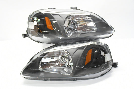 96-98 Honda Civic Black Housing Amber Reflector Headlight faros focos luces micas 1996 1997 1998