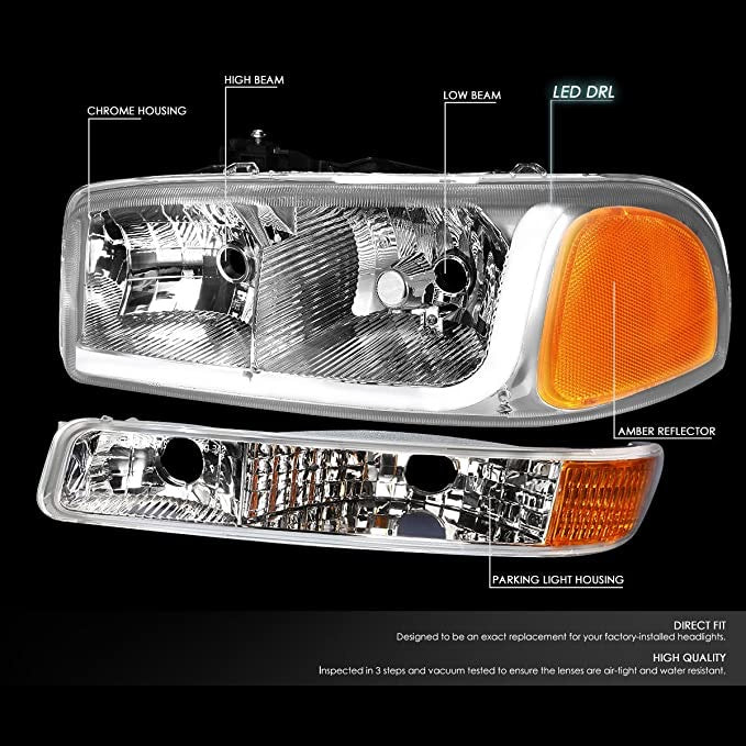 GMC Sierra Yukon non Denali models LED DRL Oem Style Headlamps Headlights faros Focos Luces mics 1999 2000 2001 2002 2003 2004 2005 2006