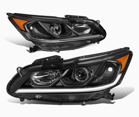 Honda Accord 4 door sedan Black Housing Amber Reflector LED DRL Headlamps Headlights Faros focos luces Micas 2016 and 2017