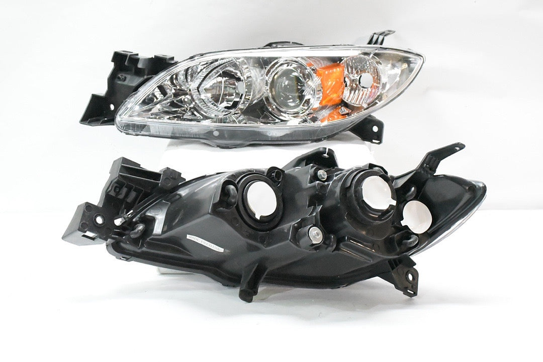 Mazda 3 4 door sedan only chrome housing amber reflector headlights faros focos luces micas 2004 2005 2006 2007 2008 2009