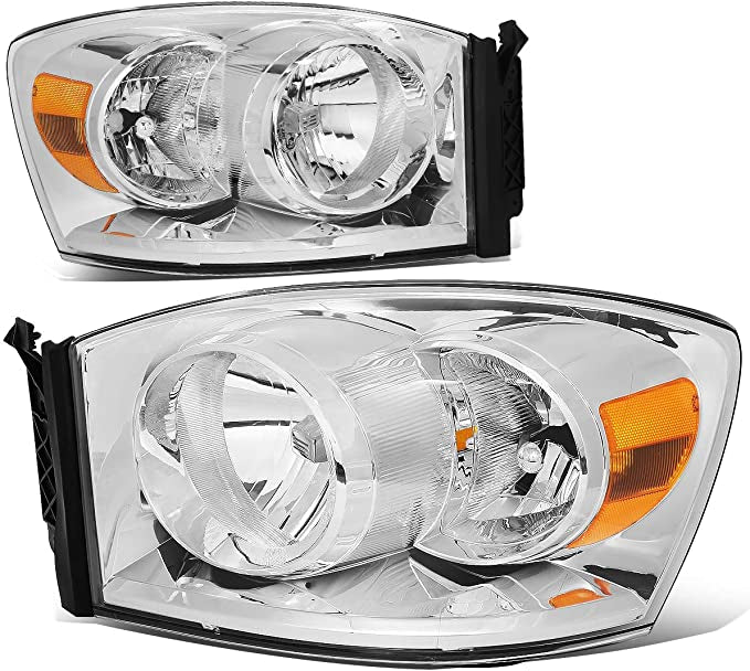 Dodge Ram OEM Style Chrome Housing Amber Reflector Headlights Faros Focos Luces Micas For 2006 2007 2008