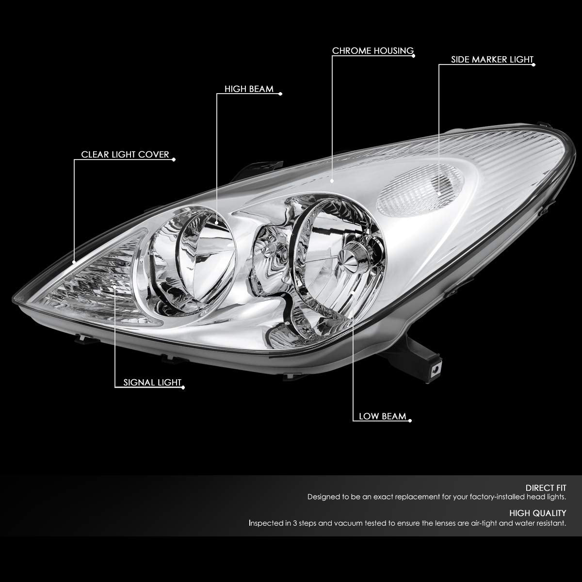 Lexus ES300 and ES330 Chrome Housing Clear Lenses Headlamps Headlights Faros Focos Luces Traseras Micas for 2002 2003 2004