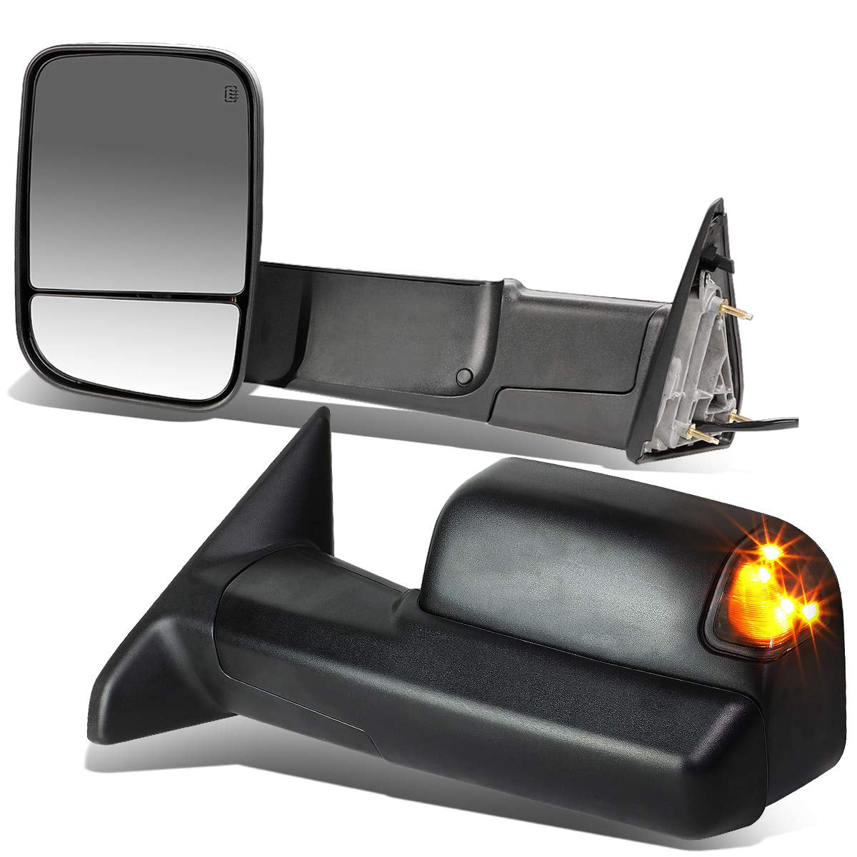 Dodge Ram Pair of Black Powered Heated Towing Side Mirrors with Turn Signal and Puddle Light Espejos De Remolque 2009 2010 2011 2012 2013 2014 2015 2016