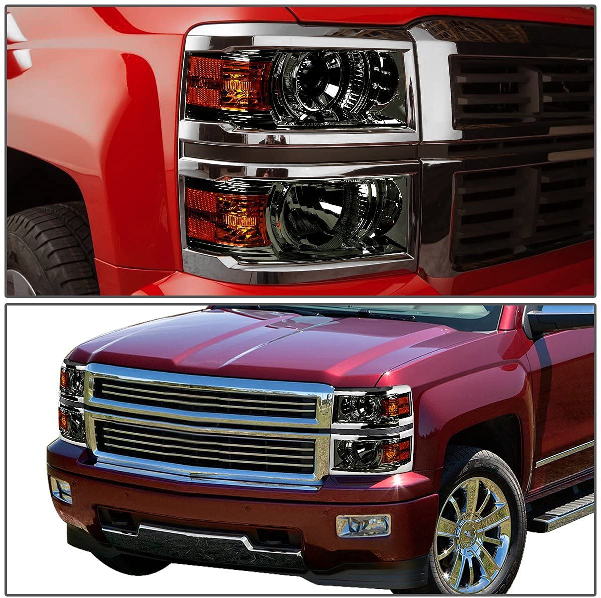 Chevy Silverado 1500 smoked lenses amber reflector led strip projector headlamps headlights faros focos luces micas 2014 to 2015