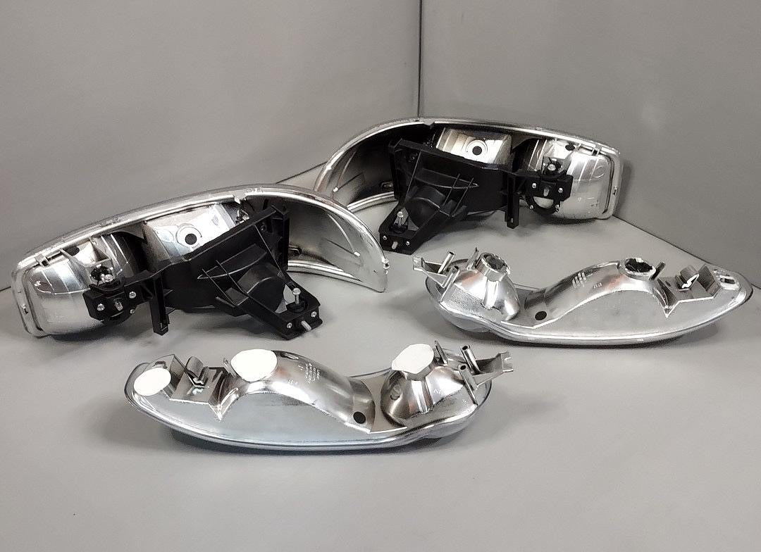 GMC Sierra 1500 Yukon Denali Chrome housing amber reflector Headlights faros focos luces micas fits Denali models only 2001 2002 2003 2004 2005 2006