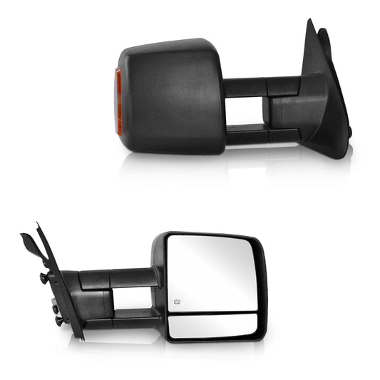 Toyota Tundra Sequoia Towing Mirrors Espejos De Remolque Black With Heated Defrost Power Adjusted Mirror Function Amber Signal light 2007 2008 2009 2010 2011 2012 2013 2014 2015 2016 2017