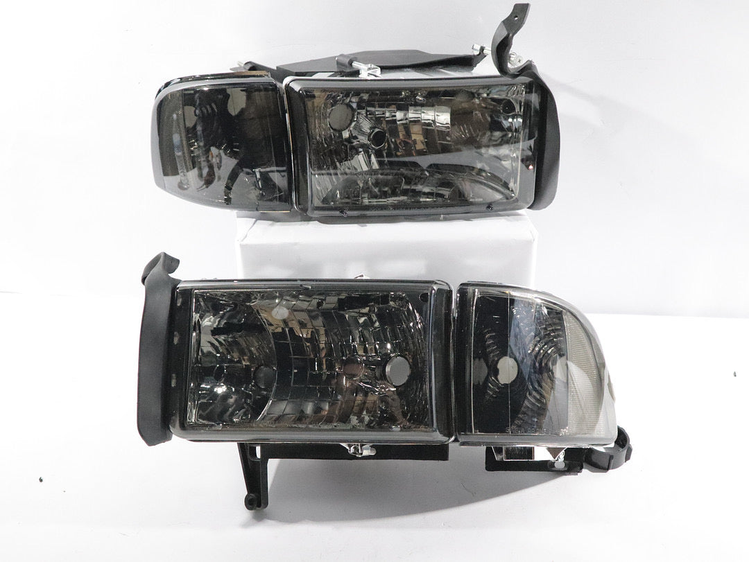 Dodge Ram 1500 2500 3500 smoked lenses chrome housing headlights faros focos luces micas fits 1994 1995 1996 1997 1998 1999 2000 2001 2002