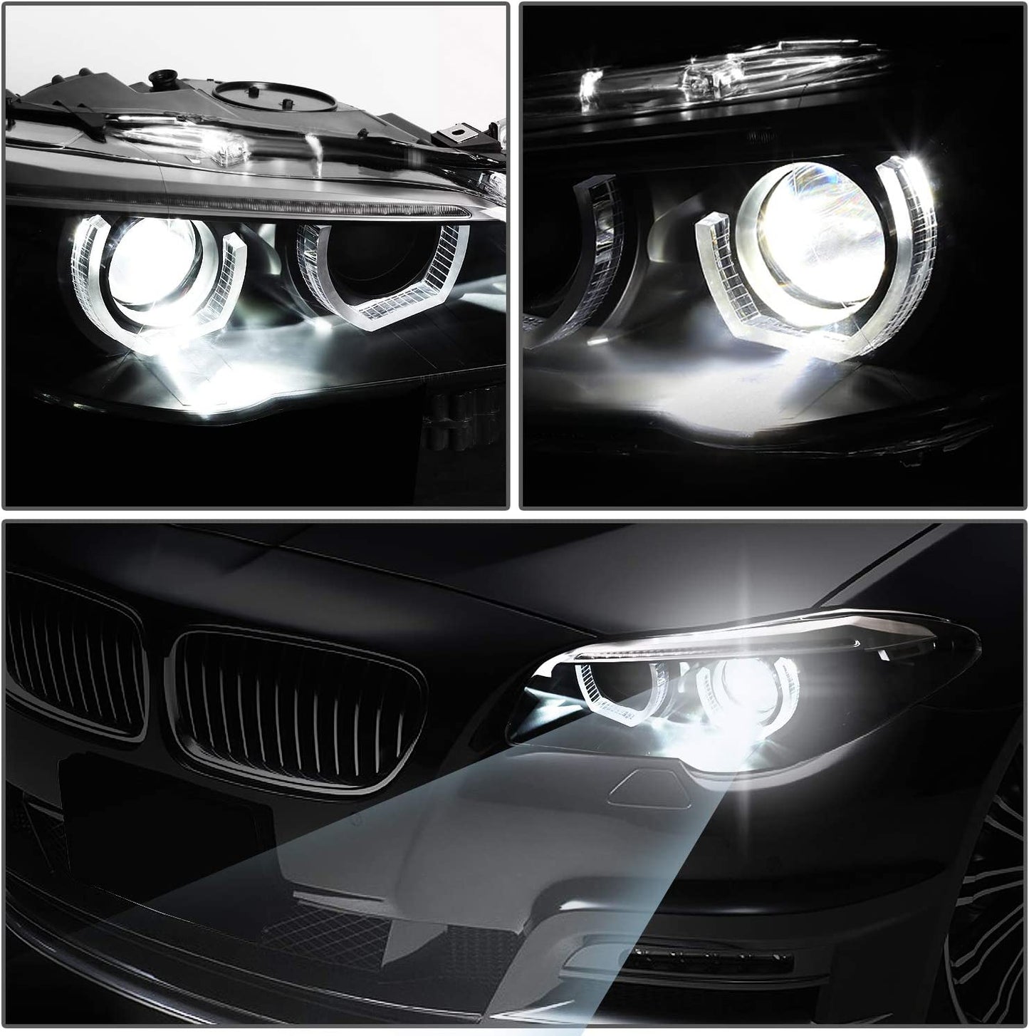 BMW 525i 528I 528i xDriveLED 3D Dual U-Halo Black Housing Amber LED Side Marker Projector Headlight faros focos luces 2011 2012 2013