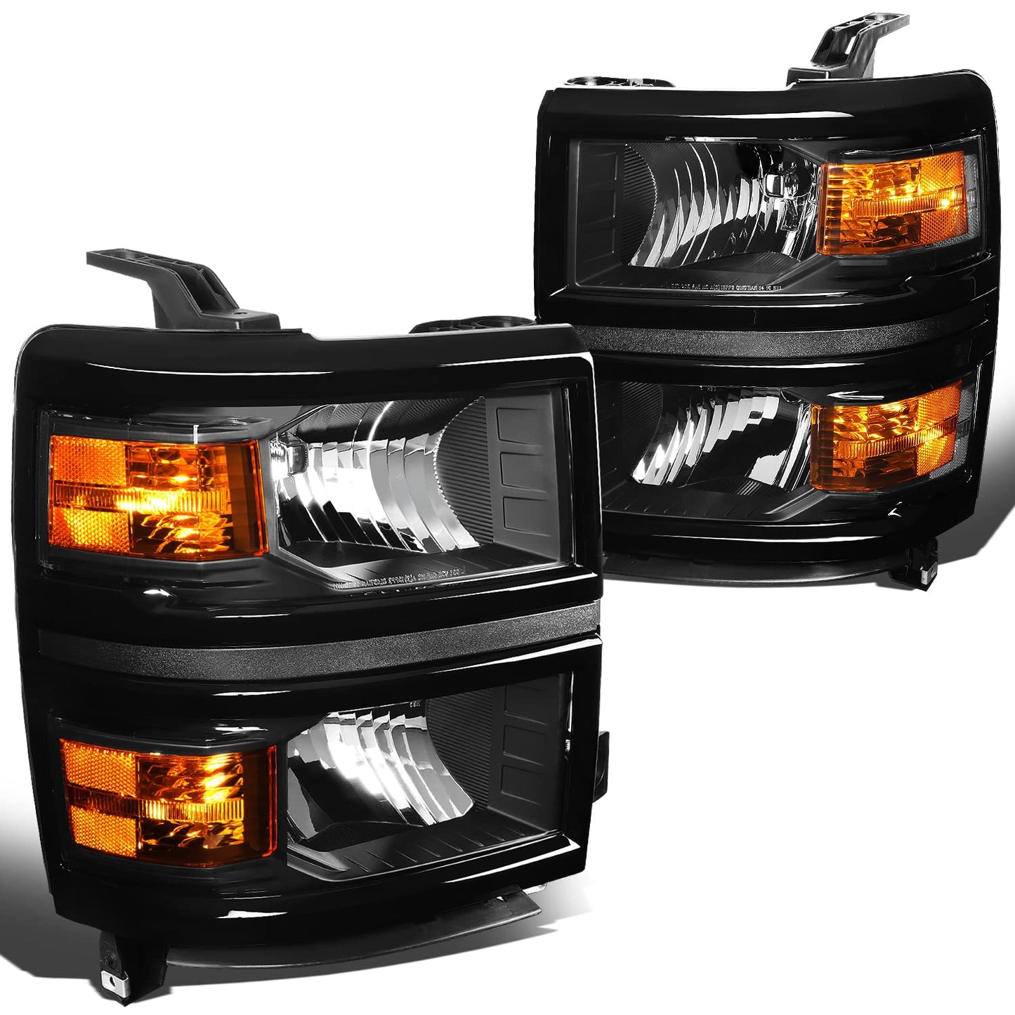 Chevy Silverado 1500 Black housing Amber reflector headlamps headlights faros focos luces micas 2014 to 2015