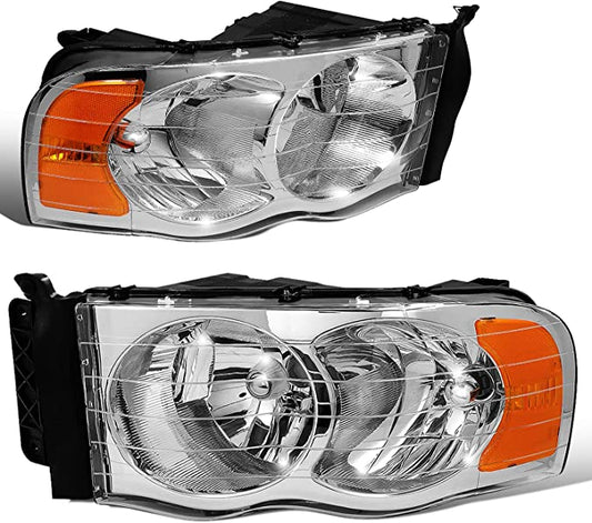 Dodge Ram 1500 Chrome Housing Amber  Reflector Headlights Faros Focos Luces Micas 2002 2003 2004 2005