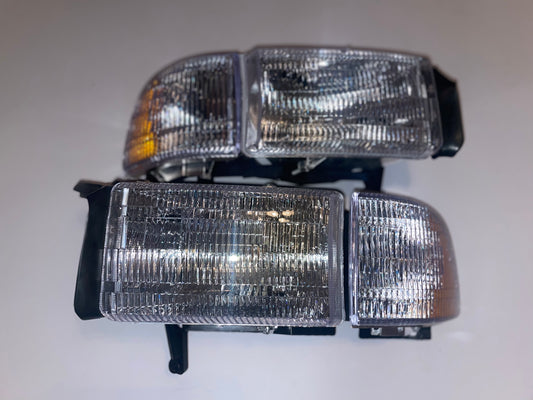 Dodge Ram 1500 2500 3500  Chrome housing Amber Reflector OEM style Headlamps Headlights Faros Focos Luces Micas  1994 1995 1996 1997 1998 1999 2000 2001