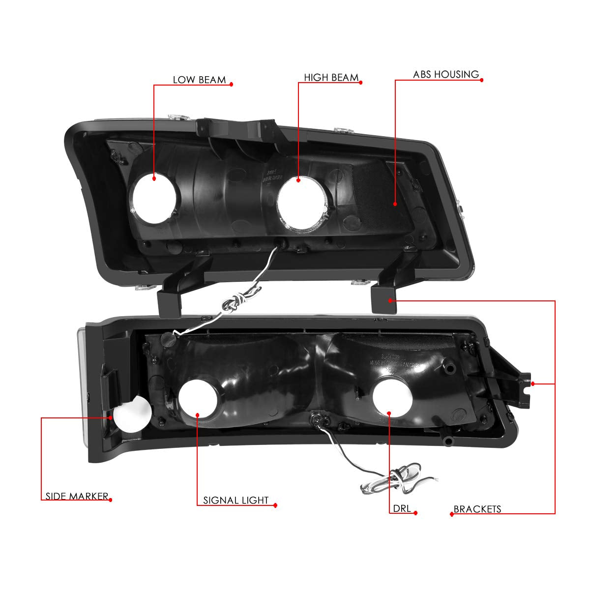 Chevy Silverado Avalanche LED DRL Black housing Cat eye Headlamps Headlights faros focos luces micas 2003 2004 2005 2006