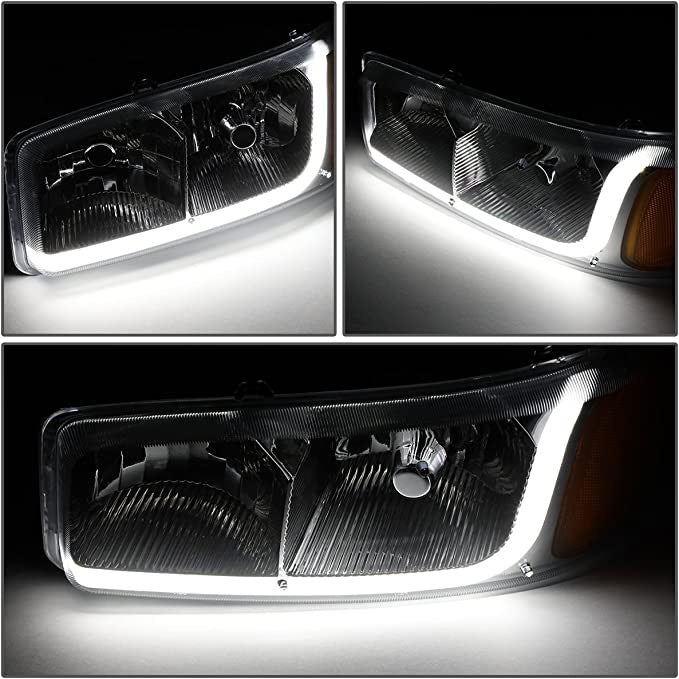 GMC Sierra Yukon non Denali models LED DRL Oem Style Headlamps Headlights faros Focos Luces mics 1999 2000 2001 2002 2003 2004 2005 2006