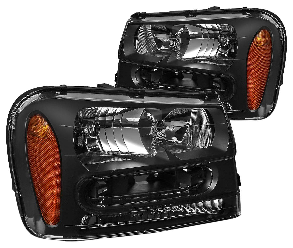 Chevy Trailblazer SS black housing Amber Reflector headlamps headlights faros focos luces micas 2002 2003 2004 2005 2006 2007 2008 2009