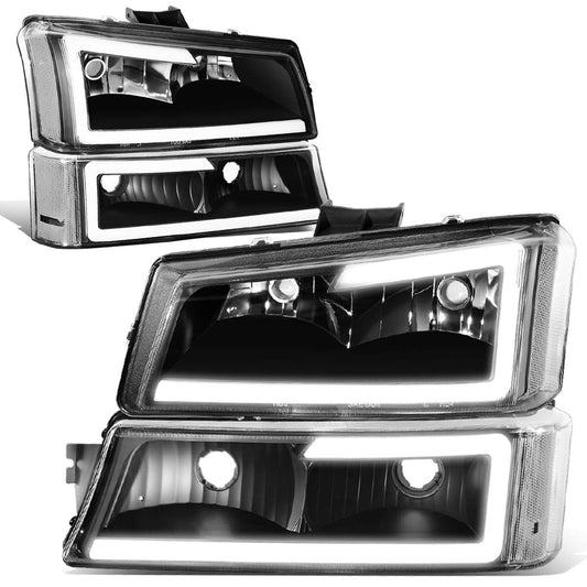 Chevy Silverado Avalanche LED DRL Black housing Cat eye Headlamps Headlights faros focos luces micas 2003 2004 2005 2006