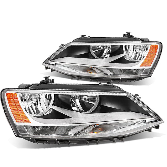 Volkswagen Jetta 4 Door Sedan Only Chrome Housing Amber Reflector Headlamps Headlights Faros Focos Luces Micas 2011 2012 2013 2014 2015 2016 2017 2018