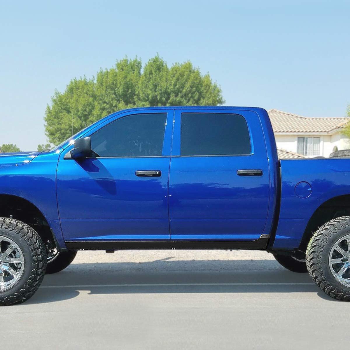 Matte Black Textured Rocker Panel Sill Plate Cover Trim Compatible with Dodge Ram 1500 2500 3500 Crew Cab 2009 2010 2011 2012 2013 2014 2015 2016 2017 2018 2019 2020
